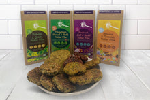 Load image into Gallery viewer, The Gathered Bowl Complete Organic Wholefood Pattie Range. Easy to make 'just add water' and fry. Ready in 15 minutes. Mungbean, Fennel & Chilli Pattie Mix, Beetroot, Dill & lentil Pattie Mix, Polenta & Garlic Pattie Mix and Almond & Turmeric Pattie Mix. Great Value and only use what you need for your meal the rest of the dried ingredients can be stored in the pantry until required. Plastic Free Packaging which is 100% Home Compostable