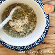 Load image into Gallery viewer, Polenta & Garlic Pattie Mix made by The Gathered Bowl. Organic, Vegan, Vegetarian, Plant Based Protein, Wheat Free, Plastic Free Packaging, Nutrient Dense and made from Wholefoods. Just add water to the Mix, sit for 5 minutes then fry in a little oil. Some serving suggestions are Veggie burgers, in a wrap or as a tasty addition to a salad. www.thegatheredbowl.com.au