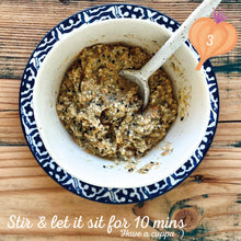 Load image into Gallery viewer, Polenta & Garlic Pattie Mix made by The Gathered Bowl. Organic, Vegan, Vegetarian, Plant Based Protein, Wheat Free, Plastic Free Packaging, Nutrient Dense and made from Wholefoods. Just add water to the Mix, sit for 5 minutes then fry in a little oil. Some serving suggestions are Veggie burgers, in a wrap or as a tasty addition to a salad. www.thegatheredbowl.com.au