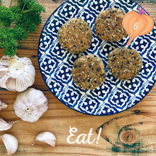 Load image into Gallery viewer, Polenta & Garlic Pattie Mix made by The Gathered Bowl. Organic, Vegan, Vegetarian, Plant Based Protein, Wheat Free, Plastic Free Packaging, Nutrient Dense and made from Wholefoods. Just add water to the Mix, sit for 5 minutes then fry in a little oil. Some serving suggestions are Veggie burgers, in a wrap or as a tasty addition to a salad. www.thegatheredbowl.com.au