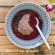 Load image into Gallery viewer, Beetroot, Dill and Lentil Pattie Mix made by The Gathered Bowl. Organic, Vegan, Vegetarian, Plant Based Protein, Wheat Free, Plastic Free Packaging, Nutrient Dense and made from Wholefoods. Just add water to the Mix, sit for 5 minutes then fry in a little oil. Some serving suggestions are Veggie burgers, in a wrap or as a tasty addition to a salad. www.thegatheredbowl.com.au