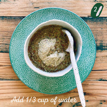 Load image into Gallery viewer, Mungbean, Fennel & Chilli Pattie Mix made by The Gathered Bowl. Organic, Vegan, Vegetarian, Plant Based Protein, Wheat Free, Plastic Free Packaging, Nutrient Dense and made from Wholefoods. Just add water to the Mix, sit for 5 minutes then fry in a little oil. Some serving suggestions are Veggie burgers, in a wrap or as a tasty addition to a salad. This Pattie has a nice chilli kick! www.thegatheredbowl.com.au