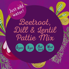 Load and play video in Gallery viewer, Organic Beetroot Dill &amp; Lentil Pattie Mix-bulk
