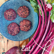 Load image into Gallery viewer, Beetroot, Dill and Lentil Pattie Mix made by The Gathered Bowl. Organic, Vegan, Vegetarian, Plant Based Protein, Wheat Free, Plastic Free Packaging, Nutrient Dense and made from Wholefoods. Just add water to the Mix, sit for 5 minutes then fry in a little oil. Some serving suggestions are Veggie burgers, in a wrap or as a tasty addition to a salad. www.thegatheredbowl.com.au

