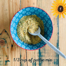 Load image into Gallery viewer, Almond &amp; Turmeric Pattie Mix made by The Gathered Bowl. Organic ingredients, Vegan, Vegetarian, Plant Based Protein, Wheat Free, Nutrient Dense and contrains Wholefoods. Just add water, sit for 5mins then fry. Try them in Vegie burgers, vegan burgers, wraps or salads. www.thegatheredbowl.com.au
